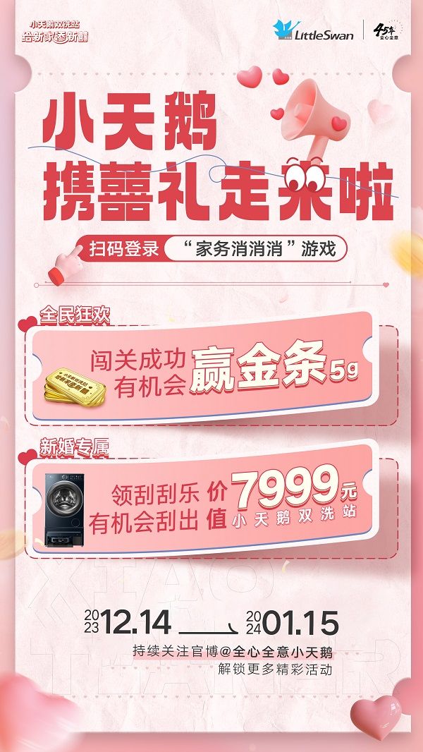 宠粉福利强势来袭！小天鹅双洗站“家务消消消”小程序惊喜上线