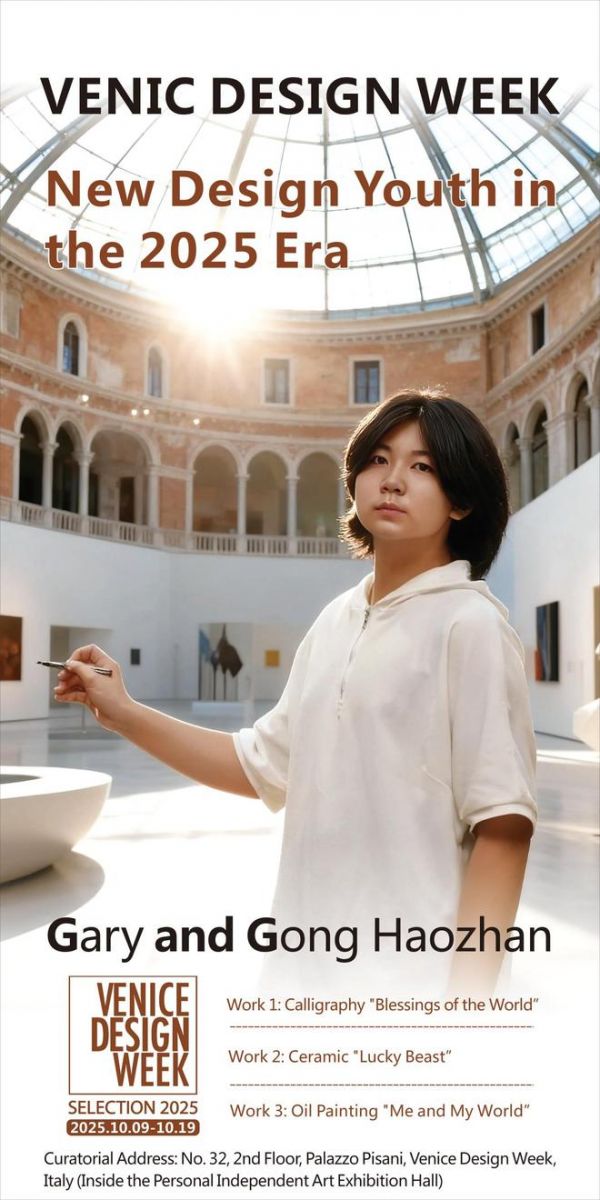14岁的中国少年Gary宫浩展，于威尼斯比萨尼宫的个人独立艺术展厅成功举办