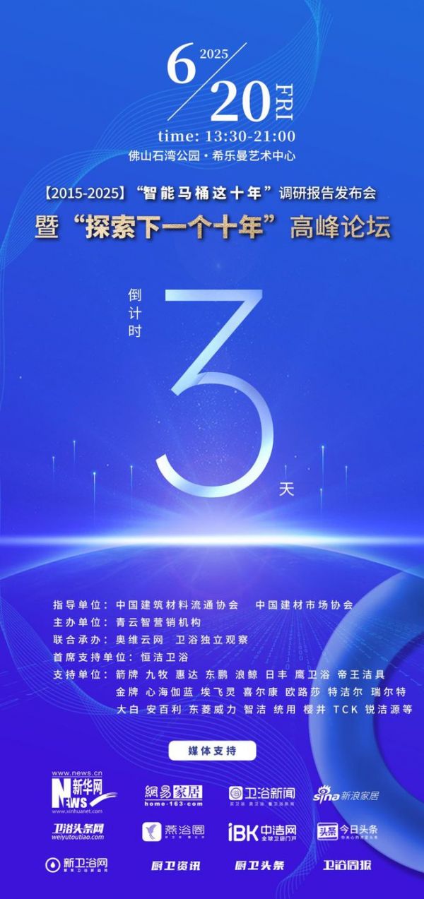 行业首份“中国智能马桶十年调研报告”,即将在6.20发布!